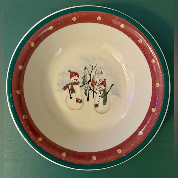 COPY - Royal Seasons Stoneware, snowmen, serving bowl. 10” - Picture 1 of 7